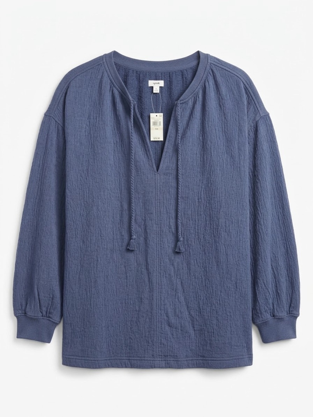 aerie Blue Textured Split-Neck Pullover Hoodie